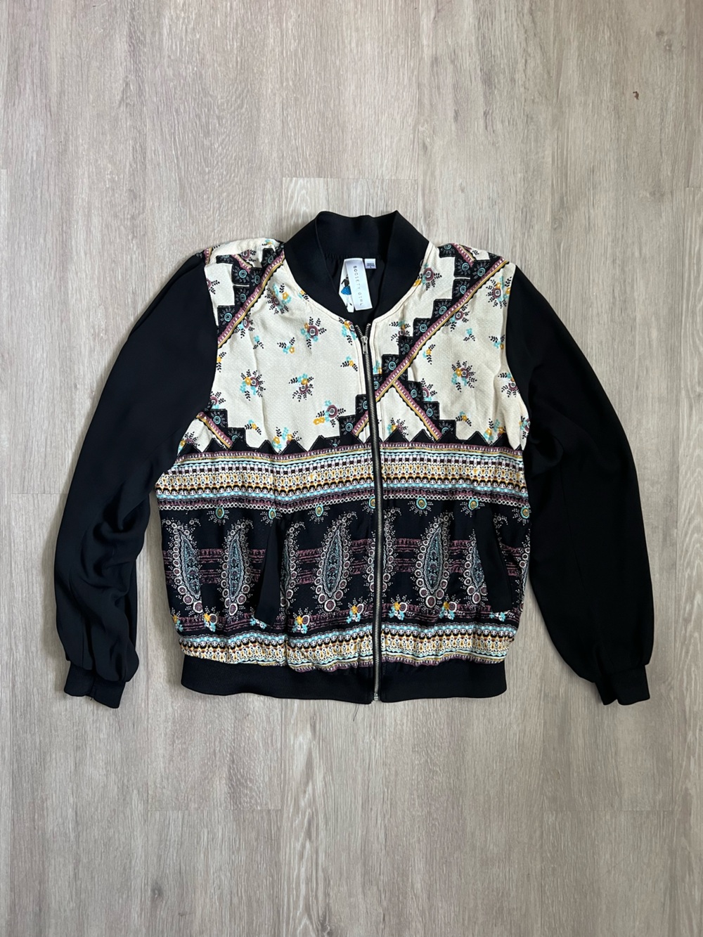 Society Girl Black Jacket Tribal Teal Accent Lg